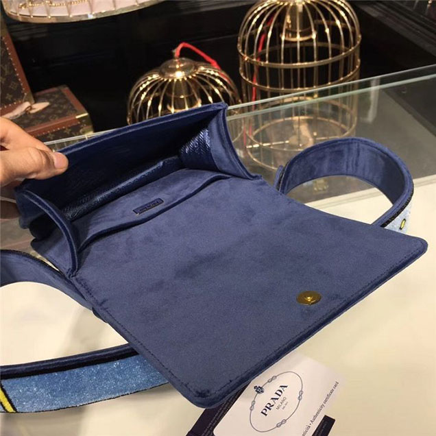 Prada Trompe L'oeil Velvet Cahier Bag 20cm 1BD075 Fall Winter 2017 Bag Collection Blue Green