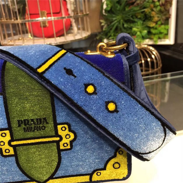 Prada Trompe L'oeil Velvet Cahier Bag 20cm 1BD075 Fall Winter 2017 Bag Collection Blue Green