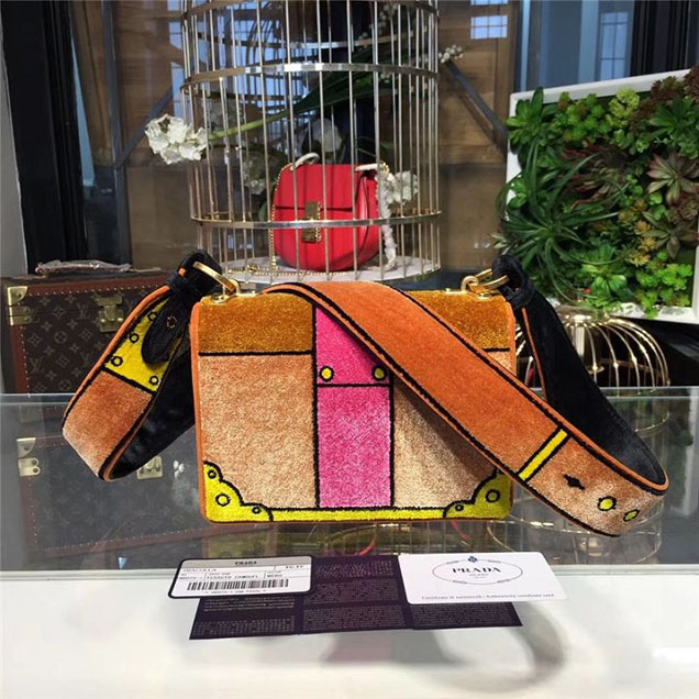 Prada Trompe L'oeil Velvet Cahier Bag 20cm 1BD075 Fall Winter 2017 Bag Collection Orange Fuchsia