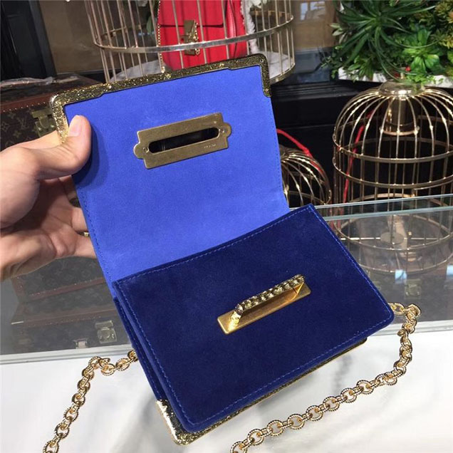 Prada Cahier Crystal-Embellished Velvet Shoulder Bag 18cm Calfskin Leather Fall Winter 2017 Bag Collection Electric Blue