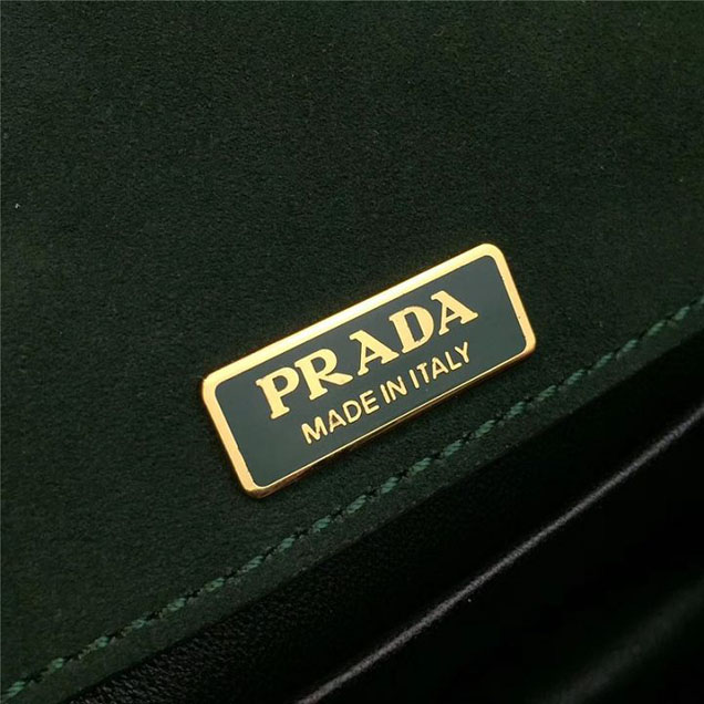 Prada Cahier Crystal-Embellished Velvet Shoulder Bag 18cm Calfskin Leather Fall Winter 2017 Bag Collection Dark Green