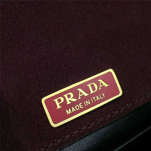 Prada Cahier Crystal-Embellished Velvet Shoulder Bag 18cm Calfskin Leather Fall Winter 2017 Bag Collection Burgundy