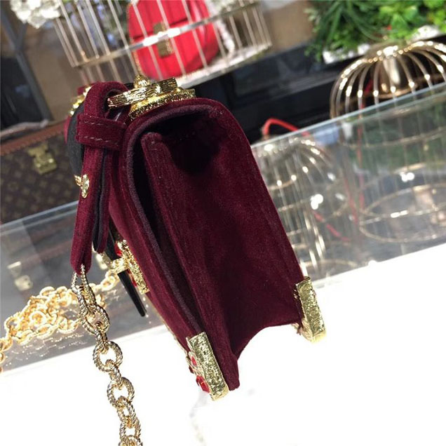 Prada Cahier Crystal-Embellished Velvet Shoulder Bag 18cm Calfskin Leather Fall Winter 2017 Bag Collection Burgundy