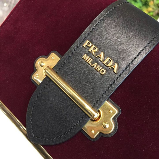 Prada Cahier Velvet Shoulder Bag 20cm Calfskin Leather Fall Winter 2017 Bag Collection Burgundy