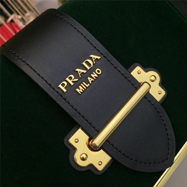Prada Cahier Velvet Shoulder Bag 20cm Calfskin Leather Fall Winter 2017 Bag Collection Green