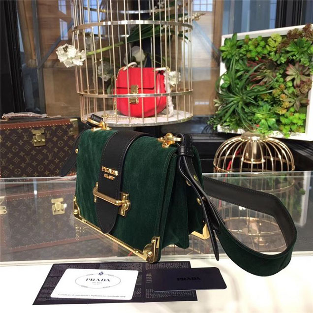 Prada Cahier Velvet Shoulder Bag 20cm Calfskin Leather Fall Winter 2017 Bag Collection Green