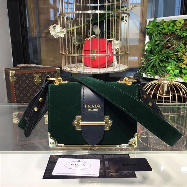 Prada Cahier Velvet Shoulder Bag 20cm Calfskin Leather Fall Winter 2017 Bag Collection Green