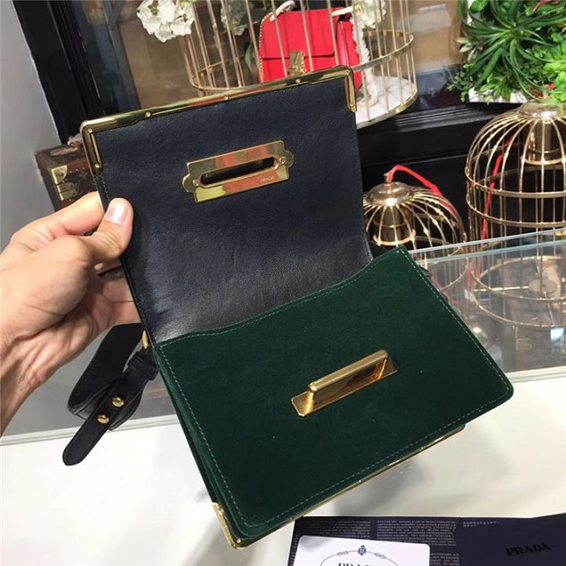 Prada Cahier Velvet Shoulder Bag 20cm Calfskin Leather Fall Winter 2017 Bag Collection Green