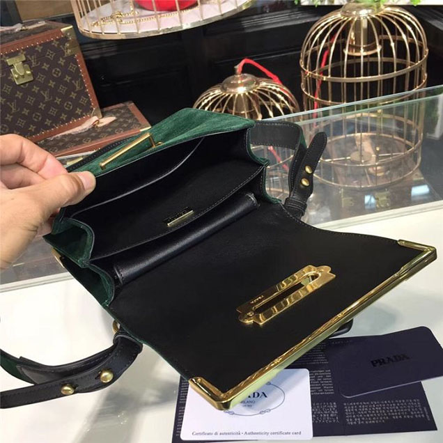 Prada Cahier Velvet Shoulder Bag 20cm Calfskin Leather Fall Winter 2017 Bag Collection Green
