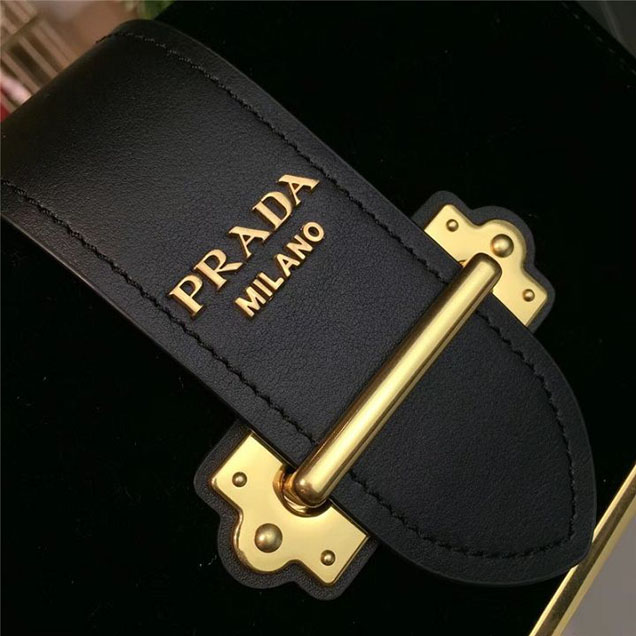 Prada Cahier Velvet Shoulder Bag 20cm Calfskin Leather Fall Winter 2017 Bag Collection Black