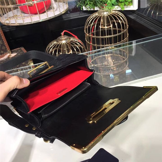 Prada Cahier Velvet Shoulder Bag 20cm Calfskin Leather Fall Winter 2017 Bag Collection Black