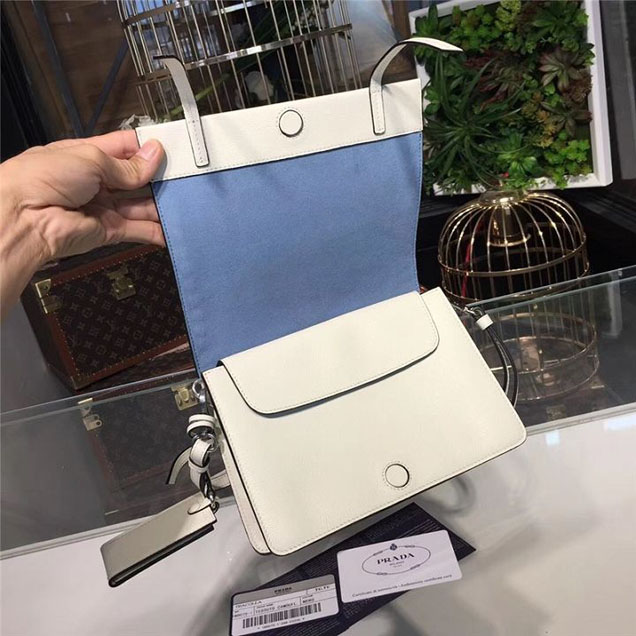 Prada Etiquette Studded Bag 23cm 1BD085 Calfskin Leather Fall Winter 2017 Collection White