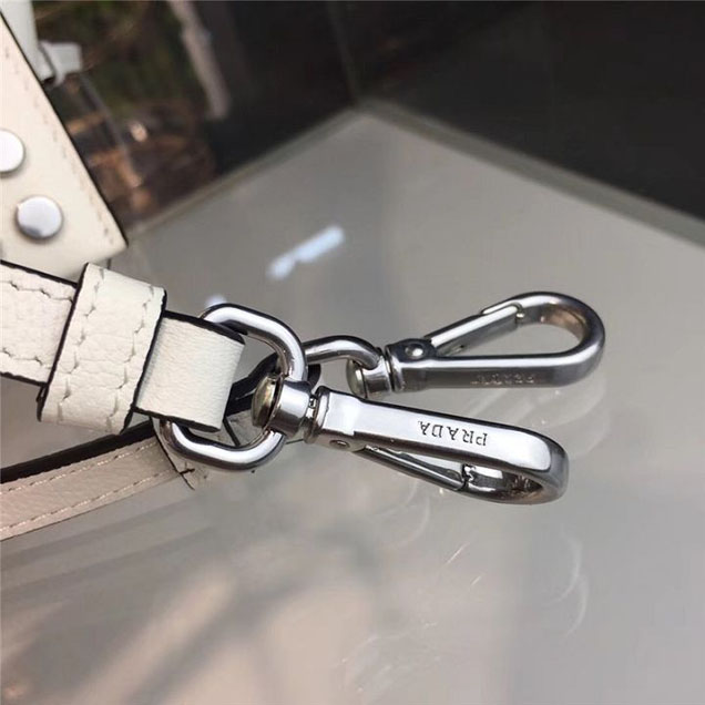 Prada Etiquette Studded Shoulder Bag 28cm 1BD085 Calfskin Leather Fall Winter 2017 Collection White