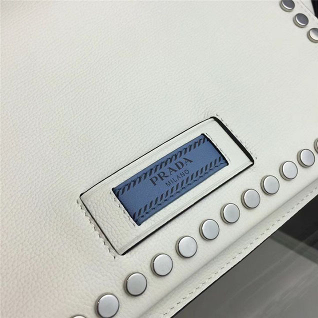 Prada Etiquette Studded Shoulder Bag 28cm 1BD085 Calfskin Leather Fall Winter 2017 Collection White