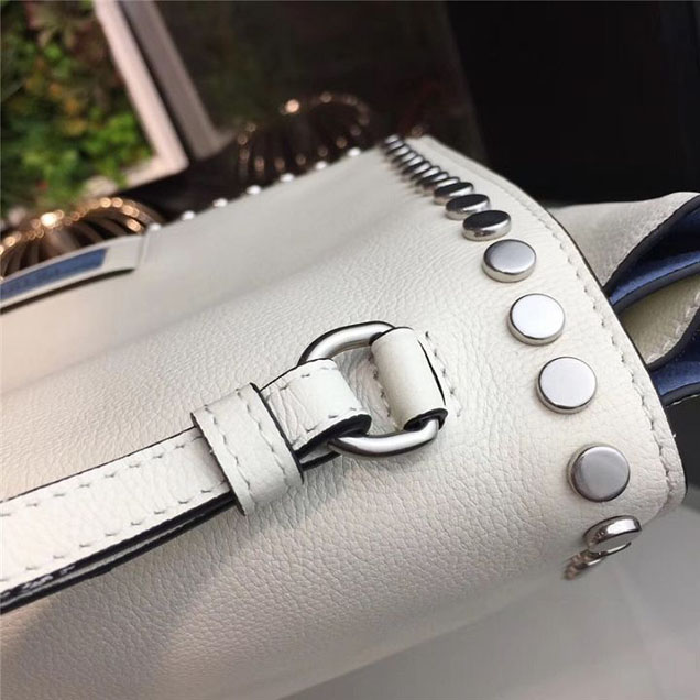 Prada Etiquette Studded Shoulder Bag 28cm 1BD085 Calfskin Leather Fall Winter 2017 Collection White