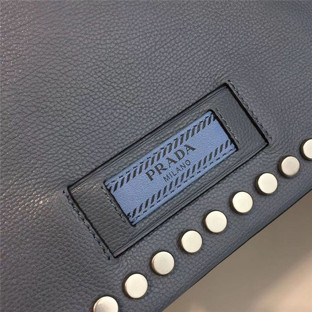 Prada Etiquette Studded Bag 23cm 1BD085 Calfskin Leather Fall Winter 2017 Collection Light Blue