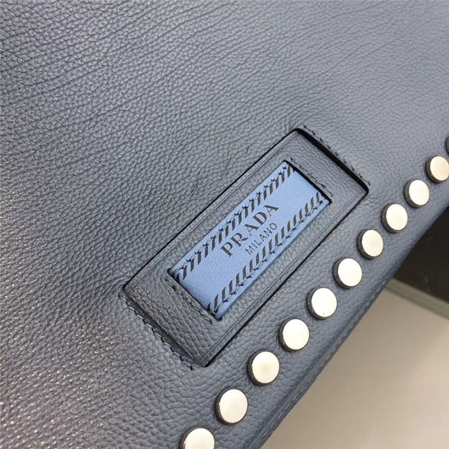 Prada Etiquette Studded Shoulder Bag 28cm 1BD085 Calfskin Leather Fall Winter 2017 Collection Light Blue