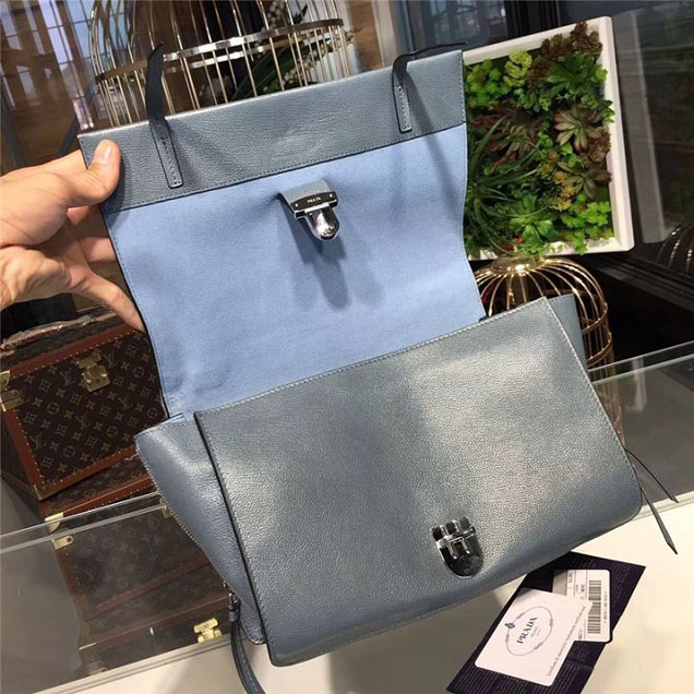 Prada Etiquette Studded Shoulder Bag 28cm 1BD085 Calfskin Leather Fall Winter 2017 Collection Light Blue