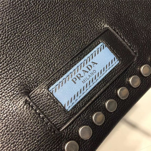 Prada Etiquette Studded Bag 23cm 1BD085 Calfskin Leather Fall Winter 2017 Collection Black