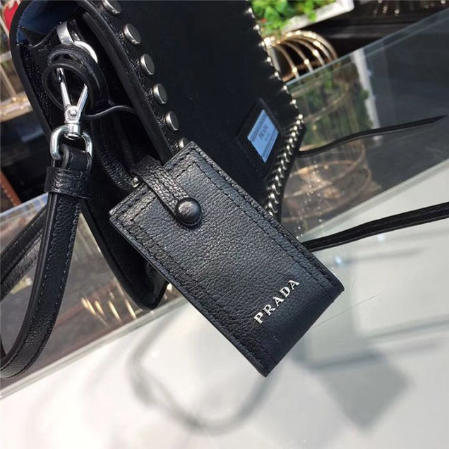 Prada Etiquette Studded Bag 23cm 1BD085 Calfskin Leather Fall Winter 2017 Collection Black