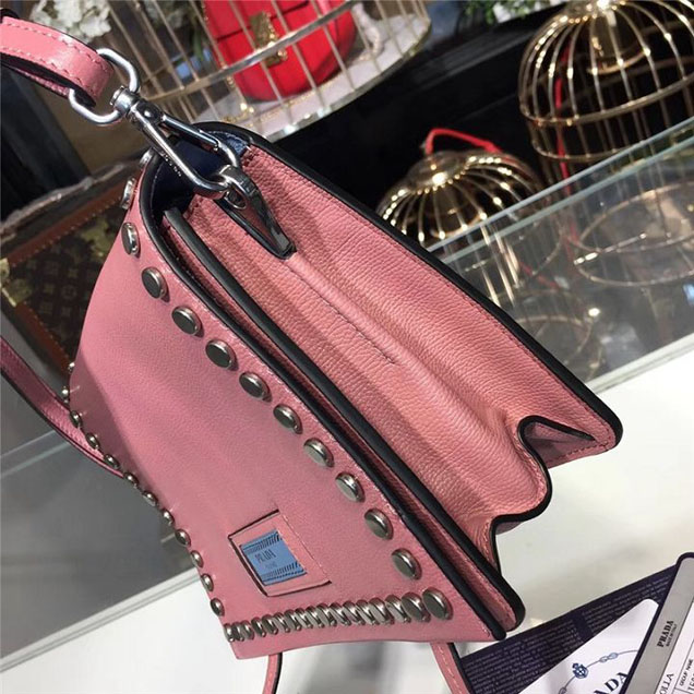 Prada Etiquette Studded Bag 23cm 1BD085 Calfskin Leather Fall Winter 2017 Collection Pink