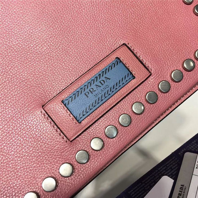 Prada Etiquette Studded Bag 23cm 1BD085 Calfskin Leather Fall Winter 2017 Collection Pink