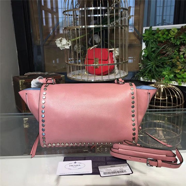 Prada Etiquette Studded Shoulder Bag 28cm 1BD085 Calfskin Leather Fall Winter 2017 Collection Pink