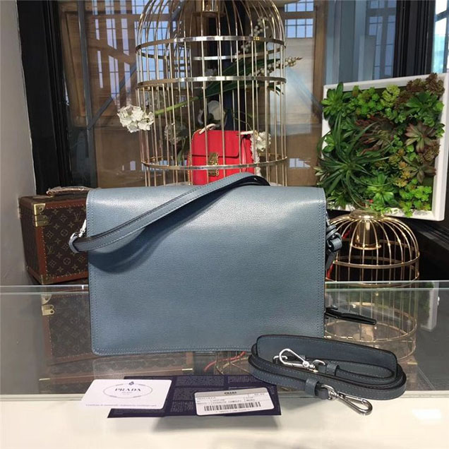 Prada Etiquette Bag 28cm 1BD085 Calfskin Leather Fall Winter 2017 Collection Light Blue