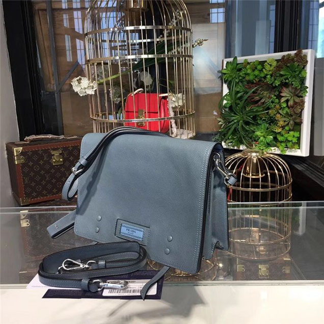 Prada Etiquette Bag 28cm 1BD085 Calfskin Leather Fall Winter 2017 Collection Light Blue