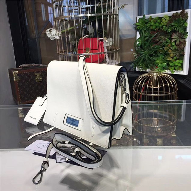 Prada Etiquette Bag 28cm 1BD085 Calfskin Leather Fall Winter 2017 Collection White