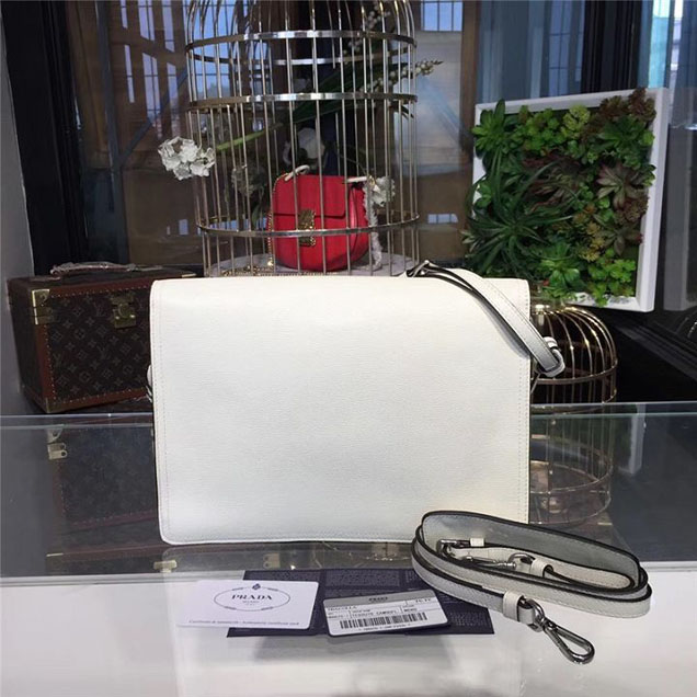 Prada Etiquette Bag 28cm 1BD085 Calfskin Leather Fall Winter 2017 Collection White