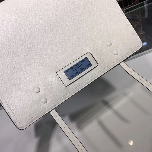 Prada Etiquette Bag 28cm 1BD085 Calfskin Leather Fall Winter 2017 Collection White