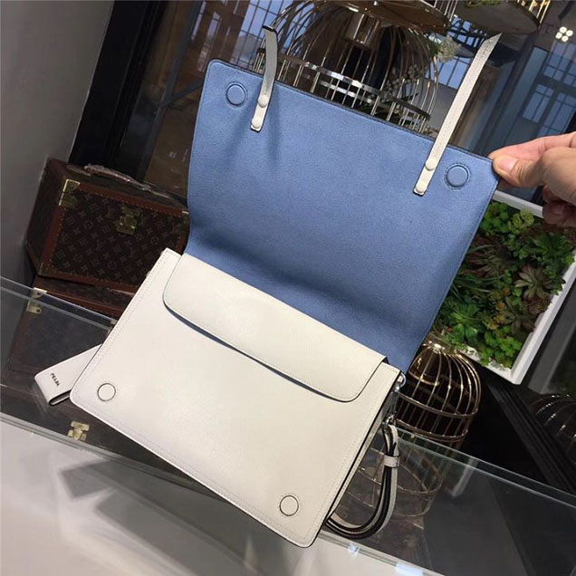 Prada Etiquette Bag 28cm 1BD085 Calfskin Leather Fall Winter 2017 Collection White