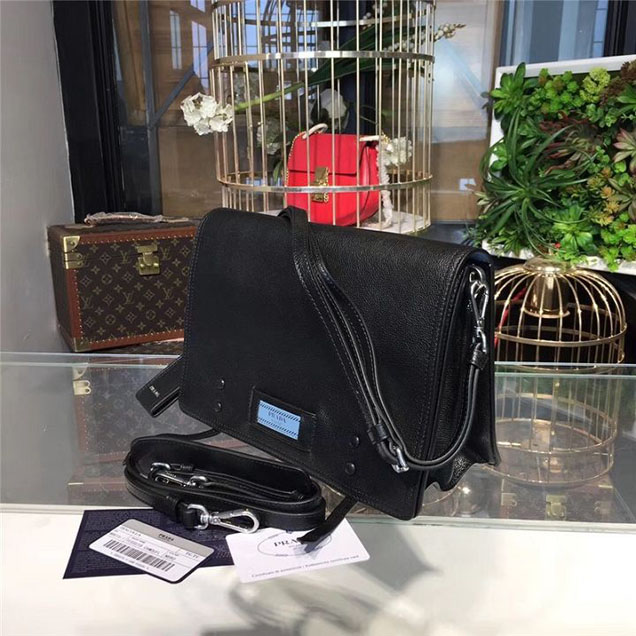 Prada Etiquette Bag 28cm 1BD085 Calfskin Leather Fall Winter 2017 Collection Black
