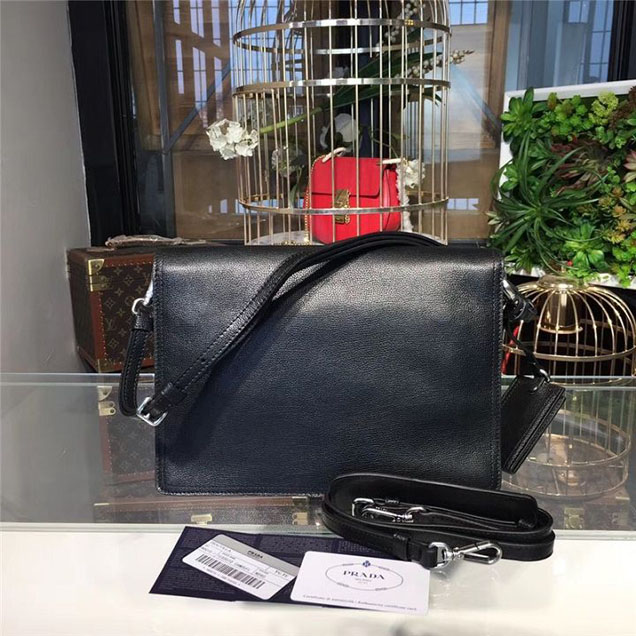 Prada Etiquette Bag 28cm 1BD085 Calfskin Leather Fall Winter 2017 Collection Black