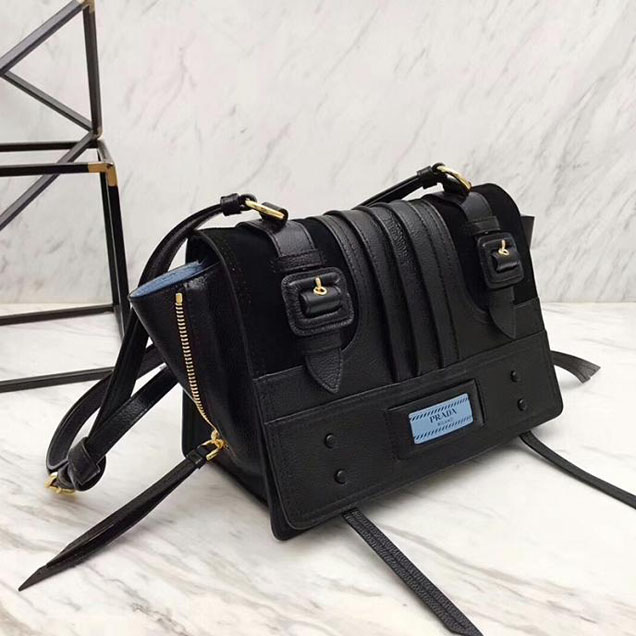 Prada Etiquette Small Glace Calf Shoulder Bag IBD093 Black