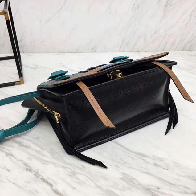 Prada Etiquette Small Glace Calf Shoulder Bag IBD093 Cinnamon Peacock Blue