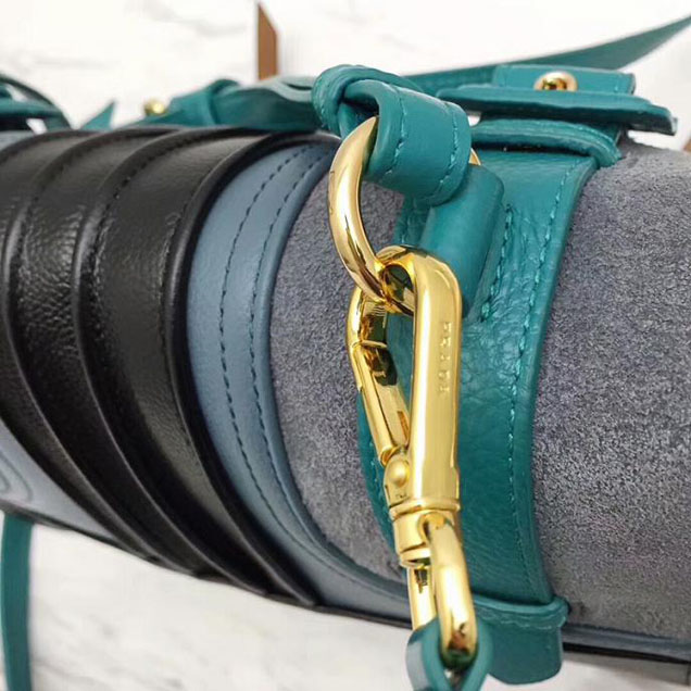 Prada Etiquette Small Glace Calf Shoulder Bag IBD093 Cinnamon Peacock Blue