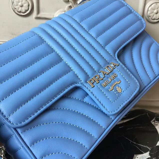 Prada Quilted Leather Shoulder Bag 1BD108 Blue