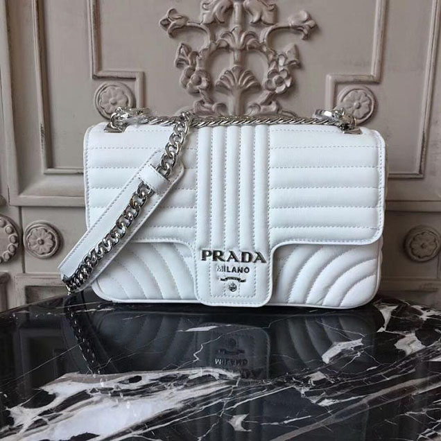 Prada Quilted Leather Shoulder Bag 1BD108 White