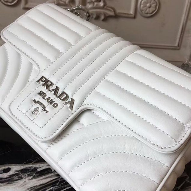 Prada Quilted Leather Shoulder Bag 1BD108 White