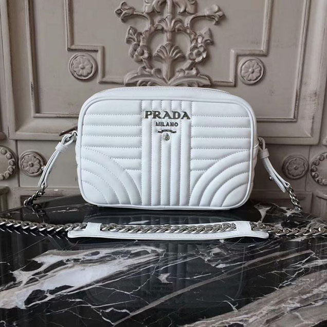 Prada Quilted Leather Camera Bag 1BH083 White