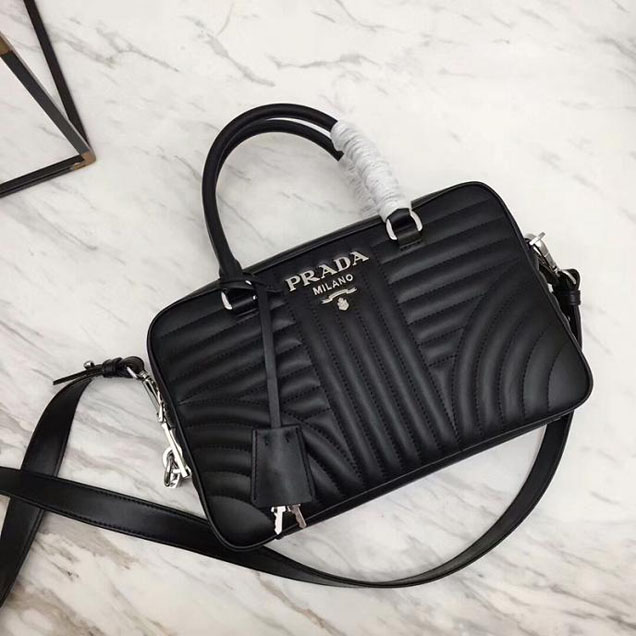 Prada Quilted Leather Top Handle Bag Black