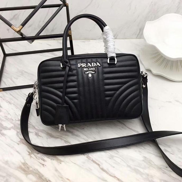 Prada Quilted Leather Top Handle Bag Black