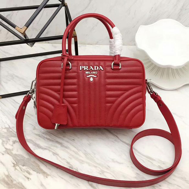 Prada Quilted Leather Top Handle Bag Red