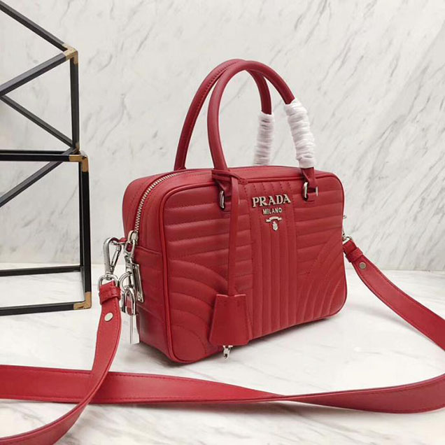 Prada Quilted Leather Top Handle Bag Red