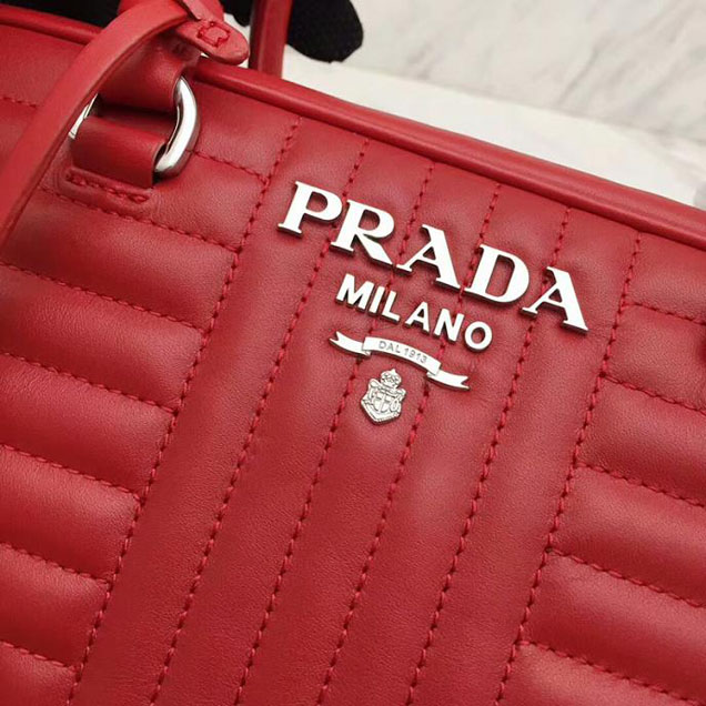 Prada Quilted Leather Top Handle Bag Red