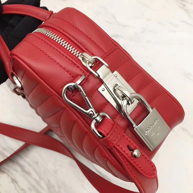 Prada Quilted Leather Top Handle Bag Red