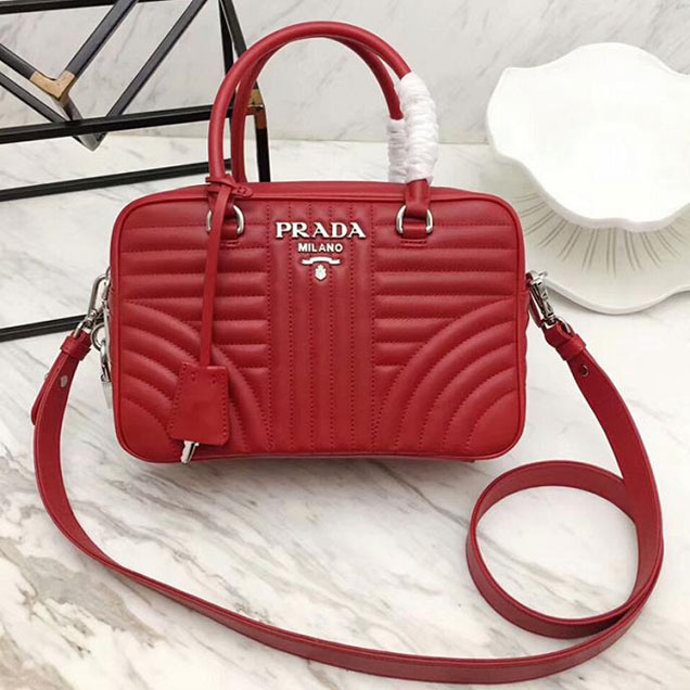 Prada Quilted Leather Top Handle Bag Red
