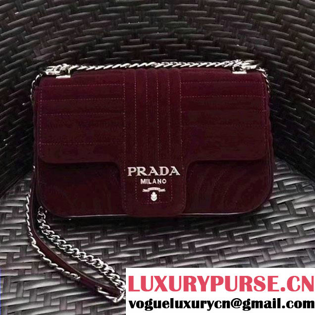 Prada Diagramme Velvet Small Shoulder Bag 1BD108 Burgundy 2018 (GYF-7120808 )